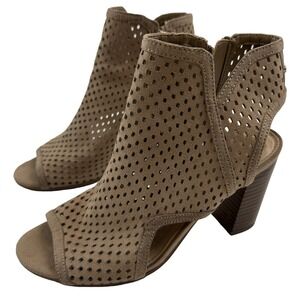 Circus by Sam Edelman Emerson Peep Toe Bootie Brown Block Heel Perforated 6.5M